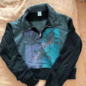 Re/Done Black and Gray Zip-Up Sweater with San Diego Design